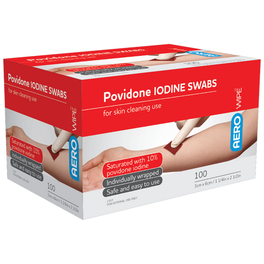 AEROWIPE 10% Povidone Iodine Swabs 60 x 33mm Box/100