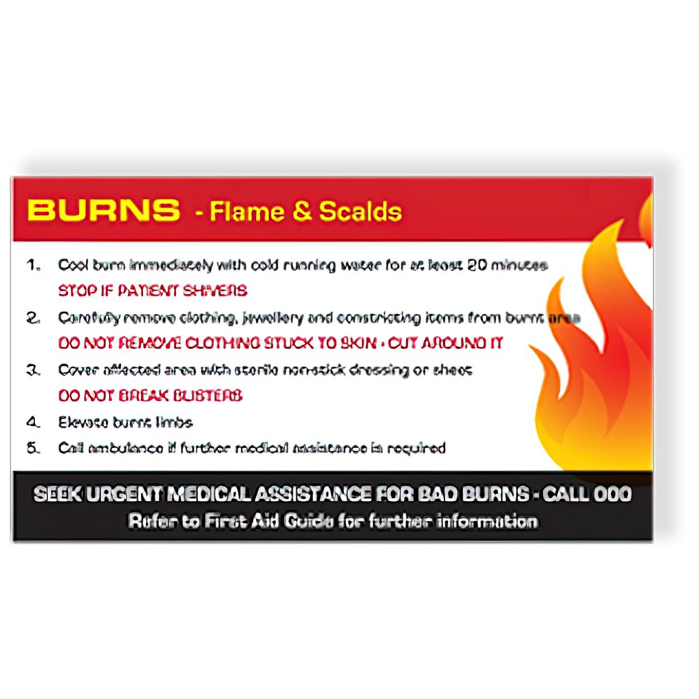 Burns First Aid Card-Burns First Aid Instructions-AERO-Assurance Training and Sales