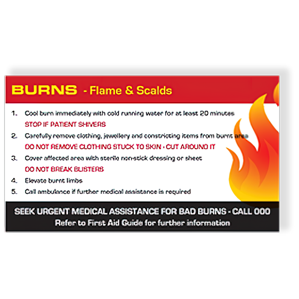 Burns First Aid Card-Burns First Aid Instructions-AERO-Assurance Training and Sales