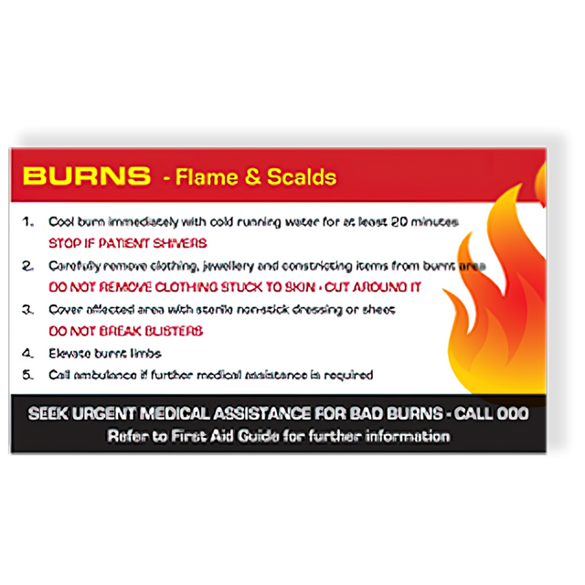 Burns First Aid Card-Burns First Aid Instructions-AERO-Assurance Training and Sales