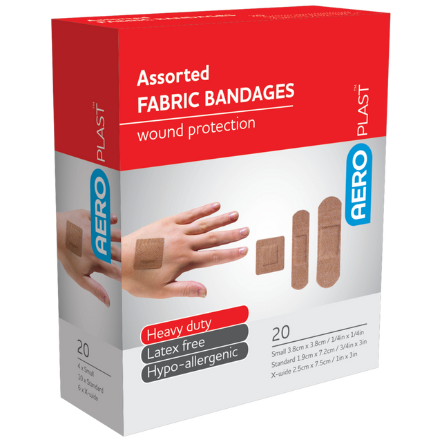 Fabric Assorted Bandaids-Fabric/Cloth Bandainds-AERO-Box 20-Assurance Training and Sales