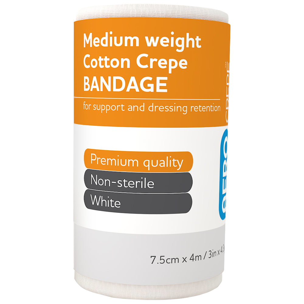 Medium Weight Cotton Crepe Bandages-AERO-7.5 cm x 4m single-Assurance Training and Sales