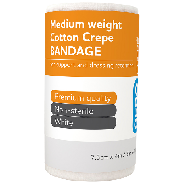 Medium Weight Cotton Crepe Bandages-AERO-7.5 cm x 4m single-Assurance Training and Sales