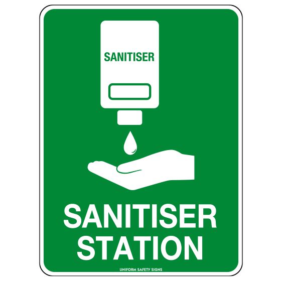 Off-Wall Poly Hand Sanitiser Station Sign m-First Aid Sign-AERO-Assurance Training and Sales