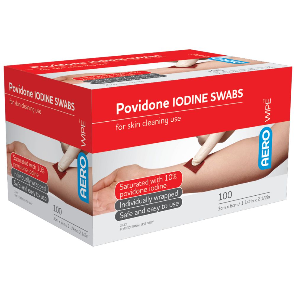 Povidone Iodine Swabs Box 100-Antiseptic Spray-AERO-Assurance Training and Sales