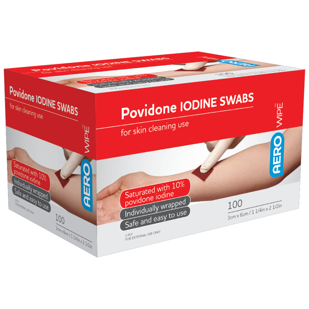 Povidone Iodine Swabs Box 100-Antiseptic Spray-AERO-Assurance Training and Sales