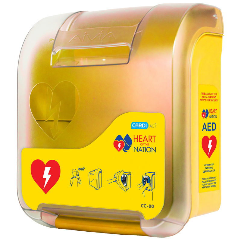CARDIACT Alarmed AED Cabinet 'Heart of the Nation' (Yellow) 41 x 33 x 19cm